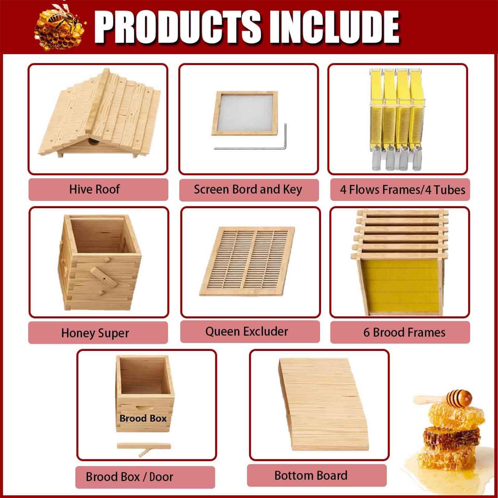 Kit per Principianti di Arnie, arnia Flow Hive, Set Completo di Arnie rivestite in Cera con Dispositivo di Estrazione del Miele, per Apicoltura, impollinatori da Giardino,A