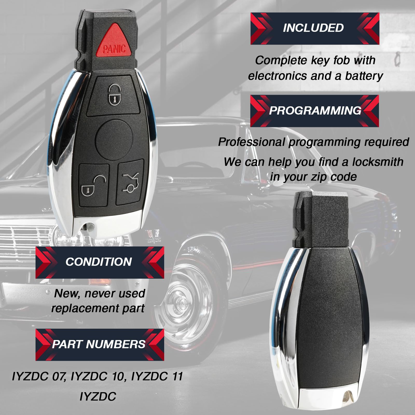 USARemote Telecomando di ricambio per telecomando per Mercedes Benz S GL ML R Smart Prox Fobik IYZ-3312 2009 2010 2011 2013 2014 a 4 pulsanti – Programmazione professionale richiesta