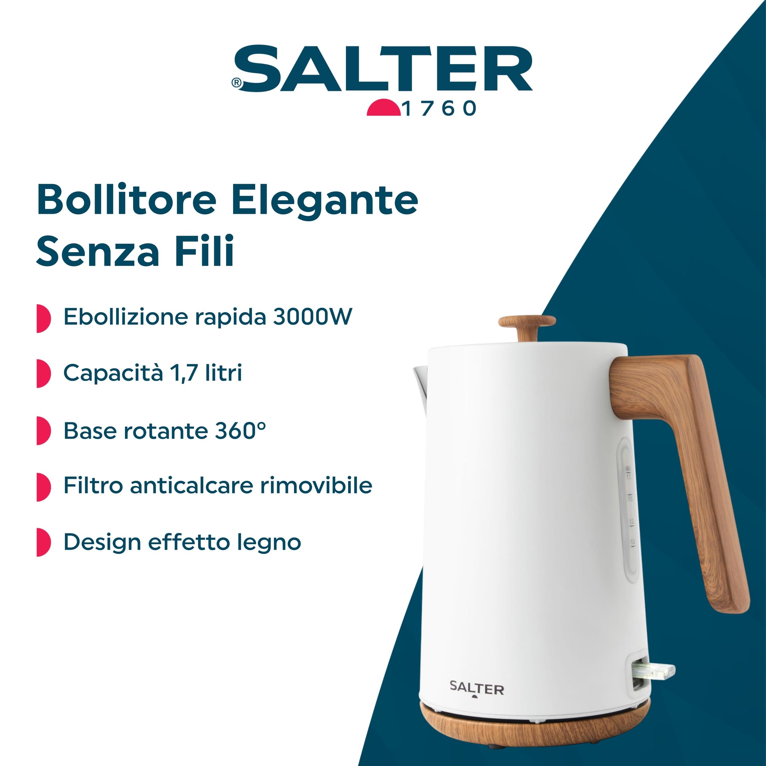 Tostapane Salter 4 fette – Slot larghi, 6 livelli di doratura, Vassoio raccogli briciole rimovibile, Scongelamento, Riscaldamento, Annulla, Funzione auto-centrante, Eiezione alta.