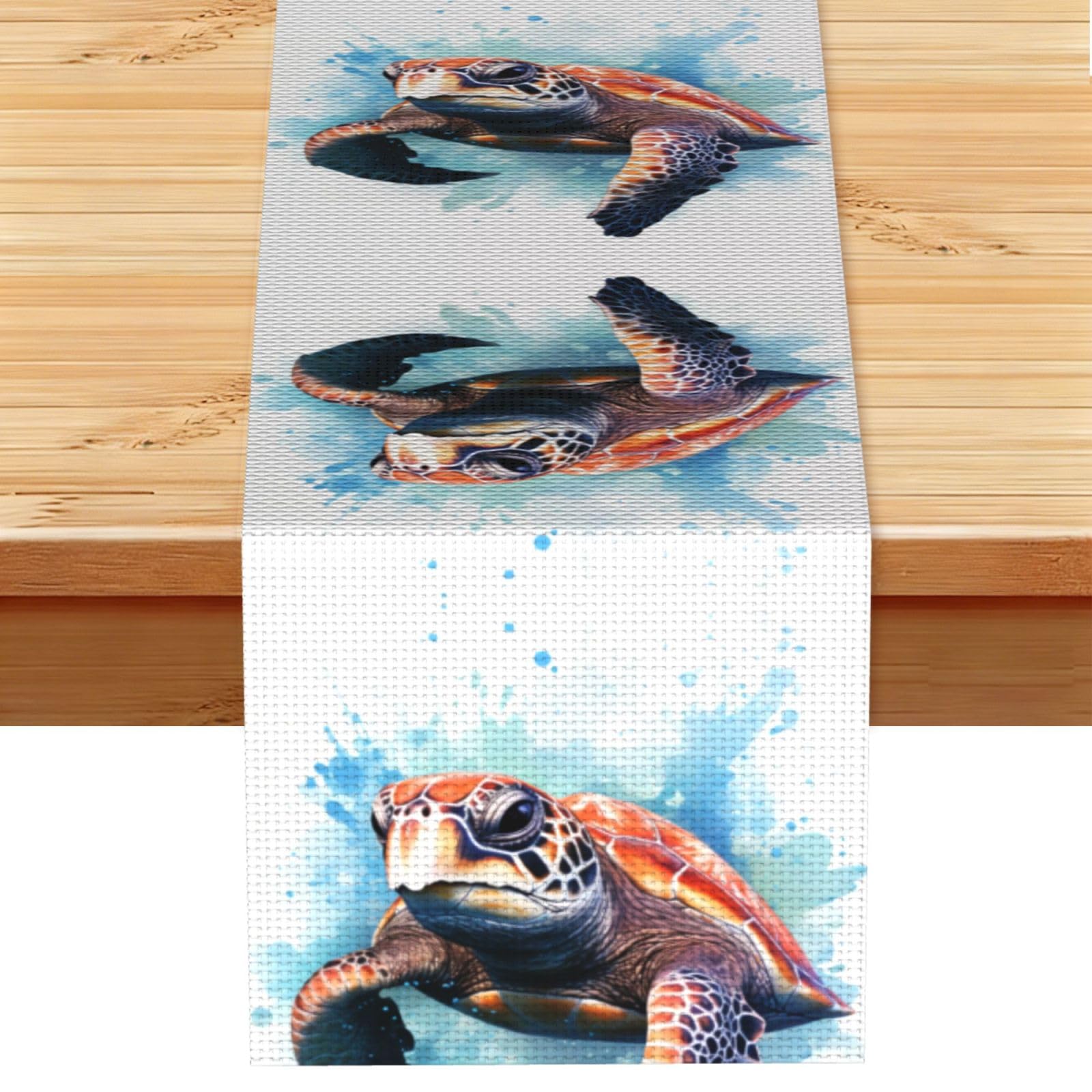 Sea Turtle Underwater Linen Feel Table Runner Wedding Party Home Decoration