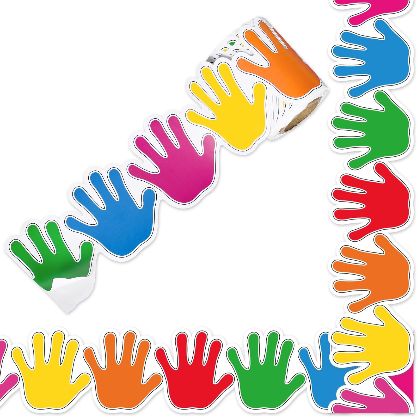 Hrtyvhin Colorful Handprint Adhesive Sticker For School Bulletin Board Decoration Classroom Chalkboard Decoration Borders Sticker School