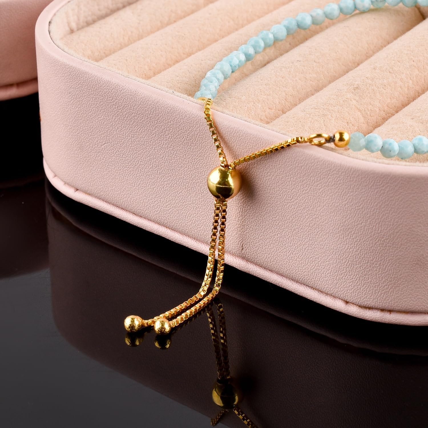 InfinityGemsArt Bracelets For Women, Birthstone Jewelry, Micro Beads Beaded Stone Bolo Slider Crystals Gemstones Bracelet, 14K Gold Plated Adjustable Chain, Mother's Day