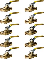 Vista 1 de XFITTING Paquete de 10 válvulas de bola Pex Barb de 1 pulgada, mango amarillo, válvula de bola Pex de puerto completo, latón