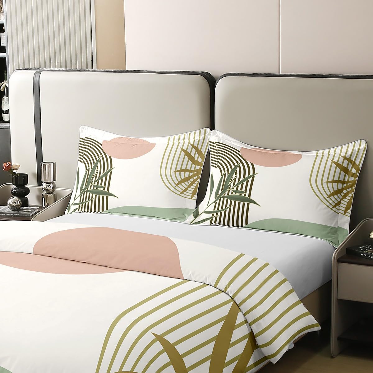 Homewish Zielona czarna złota geometryczna bawełniana poszewka na kołdrę super king dla dzieci nastolatków dorosłych, boho poszewka na kołdrę z połowy wieku, abstrakcyjny nowoczesny zestaw pościeli
