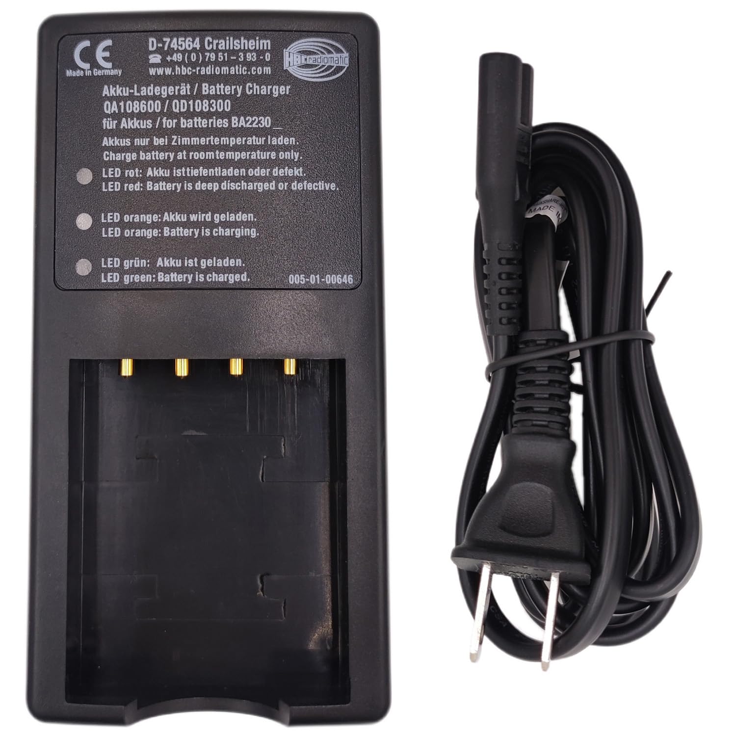D-74564 ładowarka 120 V do akumulatora 3,6 V 2100 mAh BA223030 BA223000 HBC do pilota zdalnego sterowania HBC, AC 100 V ~ 240 V QA108600