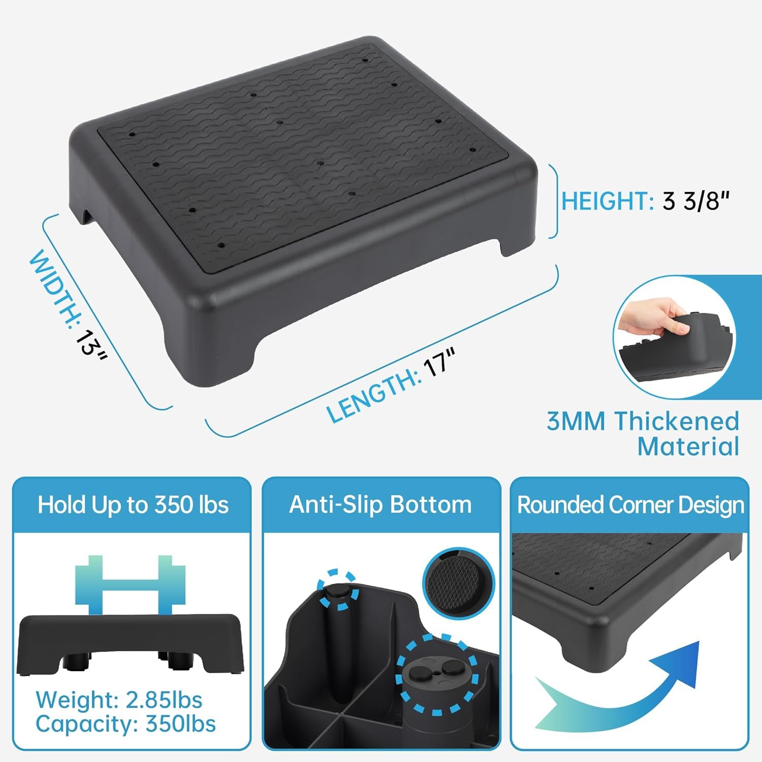 StrongTek Half Step Hocker für Erwachsene und ältere Menschen, Kunststoff Mobility Step, Ergonomischer Büro Fußhocker, 3" Höhe, rutschfest, kompakt und leicht, 350 lbs Kapazität