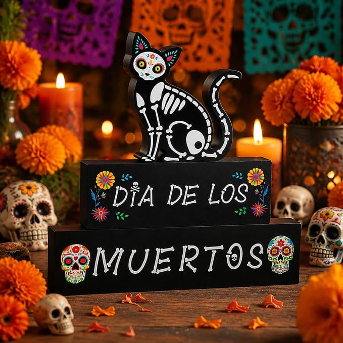 Thyle 3 Pcs Day of the Dead Cat Dia De Los Muertos Decorations