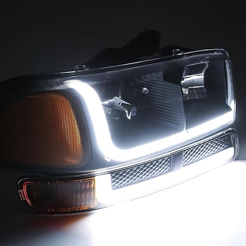 Miniatura 7 de M-AUTO Conjunto de faros delanteros negros estilo OE compatible con GMC Sierra 1500 (99-07), 2500 (99-04), 1500 HD2500 HD3500 HD (01-07), C3 (2001),