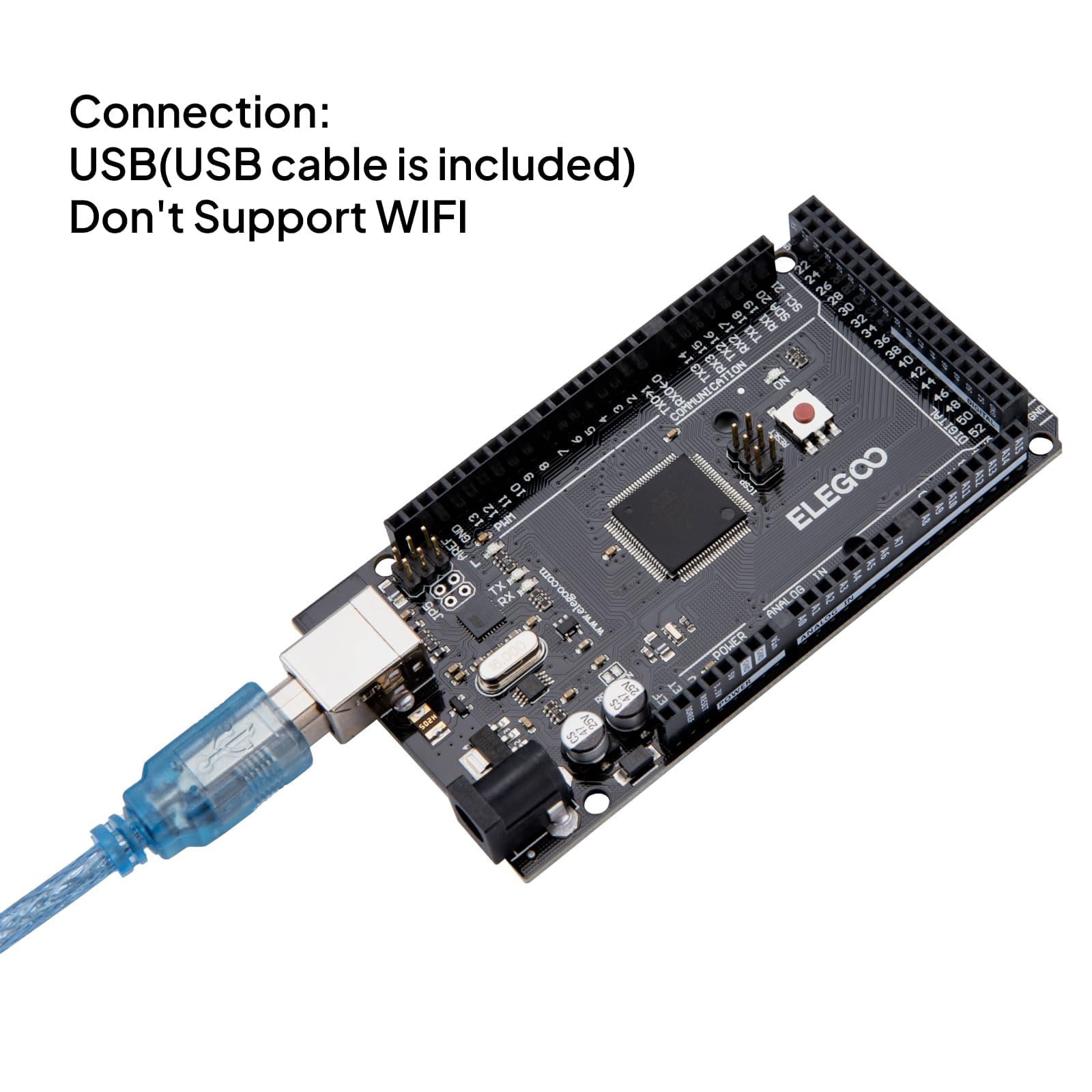 Elegoo Arduino Mega 2560 R3 Carte à microcontrôleur basée sur le ATmega2560 ATMEGA16U2 avec cble USB compatible avec Arduino Mega Kit noir MEGA 2560 Negro