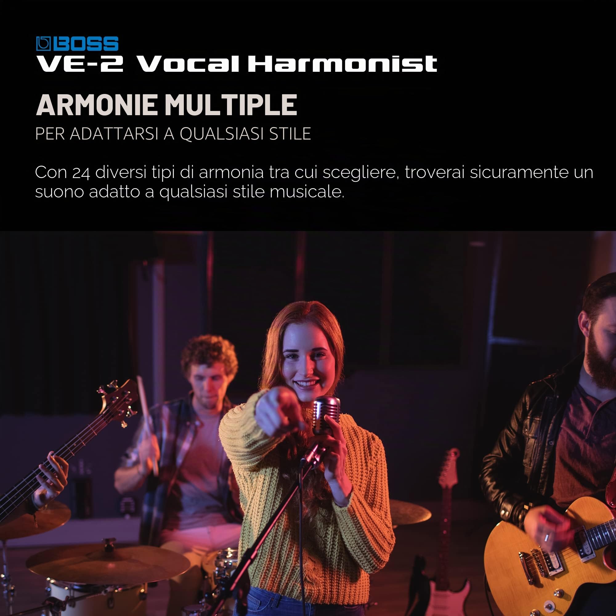 BOSS VE-2 Pedale Eco per la Voce, per i Chitarristi che Cantano | Armonie Vocali ed Effetti in Tempo Reale | Create Armonie con la Selezione Manuale della Tonalità