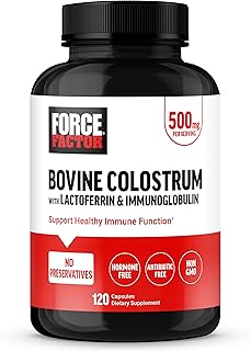 FORCE FACTOR Bovine Colostrum Capsules Supplement with Immunoglobulin and Lactoferrin to Support Gut Health & Immunity, Hormone & Antibiotic-Free, Made in The USA, Premium Quality, 120 Capsules