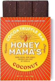 Honey Mama’s Refrigerated Cocoa Truffle Chocolate Bar, Gluten Free Dessert, Paleo, Keto Friendly, Healthy Dairy Free Snack Bars, 2.5 oz (Pack of 12), Coconut