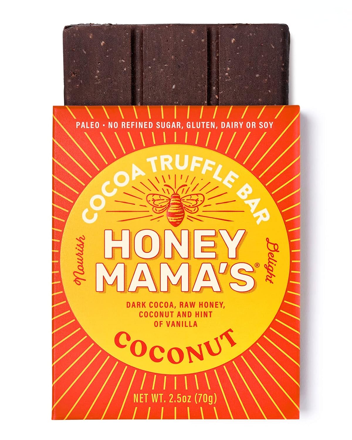 Honey Mama’s Refrigerated Cocoa Truffle Chocolate Bar, Gluten Free Dessert, Paleo, Keto Friendly, Healthy Dairy Free Snack Bars, 2.5 oz (Pack of 12), Coconut