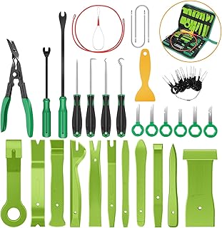 GOOACC 40Pcs Trim Removal Tool,Auto Terminal Removal Key Tool,Auto Clip Pliers Stereo Removal Tools,Car Upholstery Repair Removal Kit,Precision Hook and Pick Set,Wiring Threader,Car Film Scrape-Green