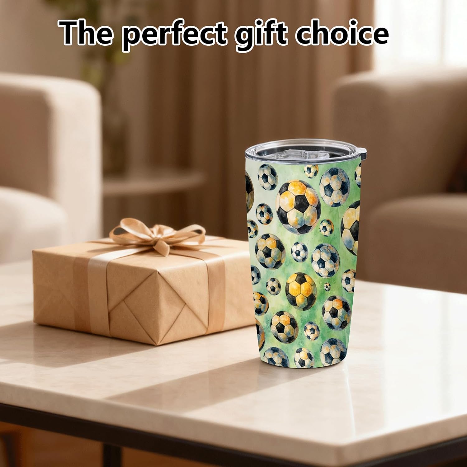 Soccer Tumbler 20 oz Vacuum Insulated Stainless Steel Skinny Travel Mug with Straw, BPA-Free Slide Lid, Watercolor Ball Pattern, Sweat-Free, Cup Holder Friendly Gift for Soccer Lovers - Image 8