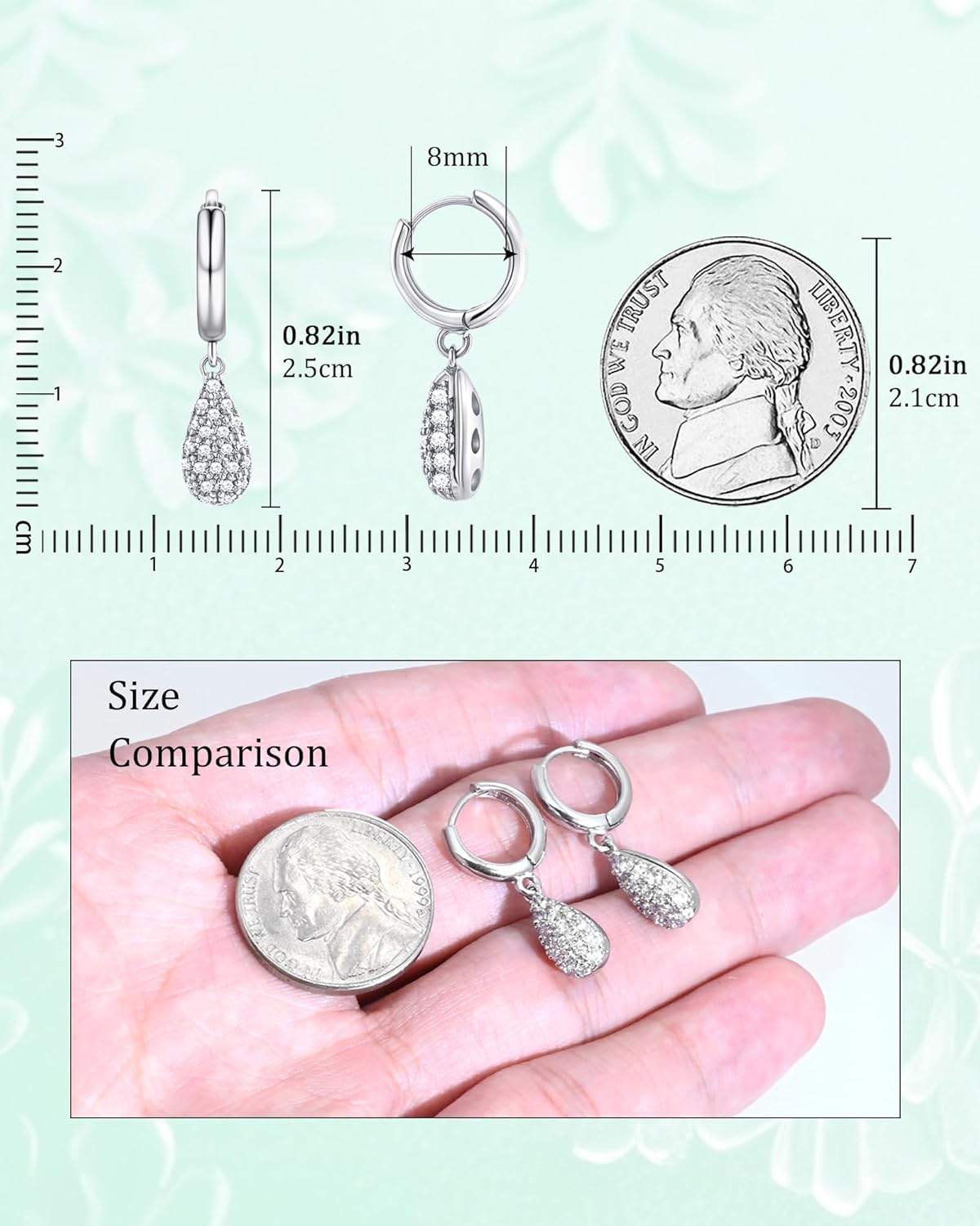 Trendy Silver Teardrop Huggie Small Hoop Earrings with Hypoallergenic Cubic Zirconia | Dainty Drop Dangle Earrings for Women | Sparkle Gift for Weddings, Sensitive Ears - Image 4