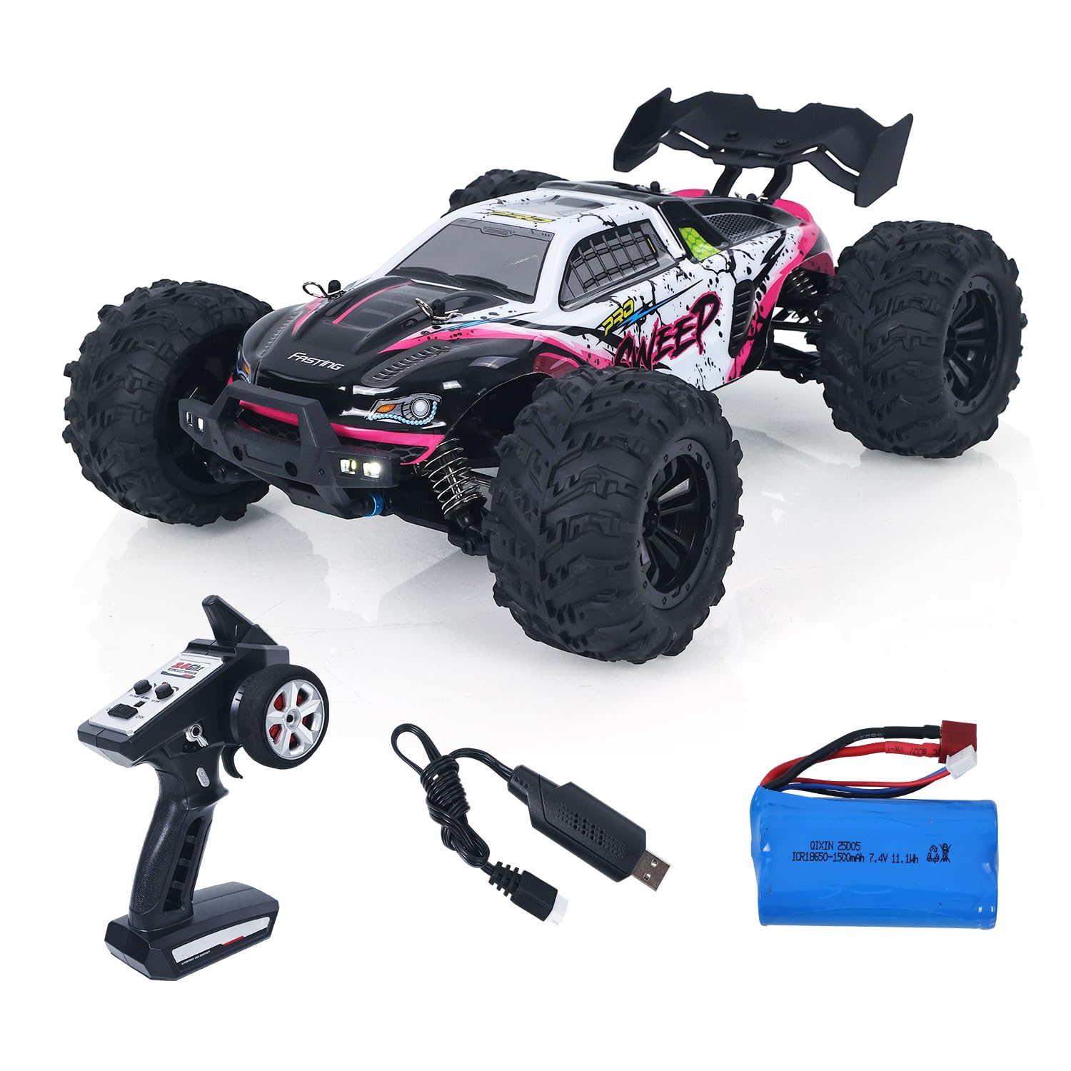 WHEELFUN 1/16 4X4 Remote Control Off-Road Car SCY 16101Pro RC Big Tire Truck Pickup LED Light 390 Brushed Motor Simulation Model Vehicle