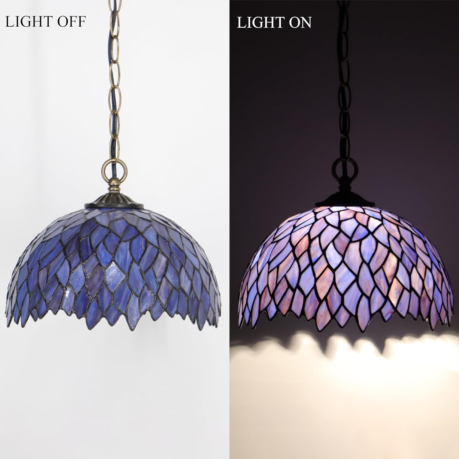 Stained Glass Pendant Light Plug in 12 inch Stained Glass Hanging Lamp 39 Inch Chain 15 Feet Cord (Wisteria Style)