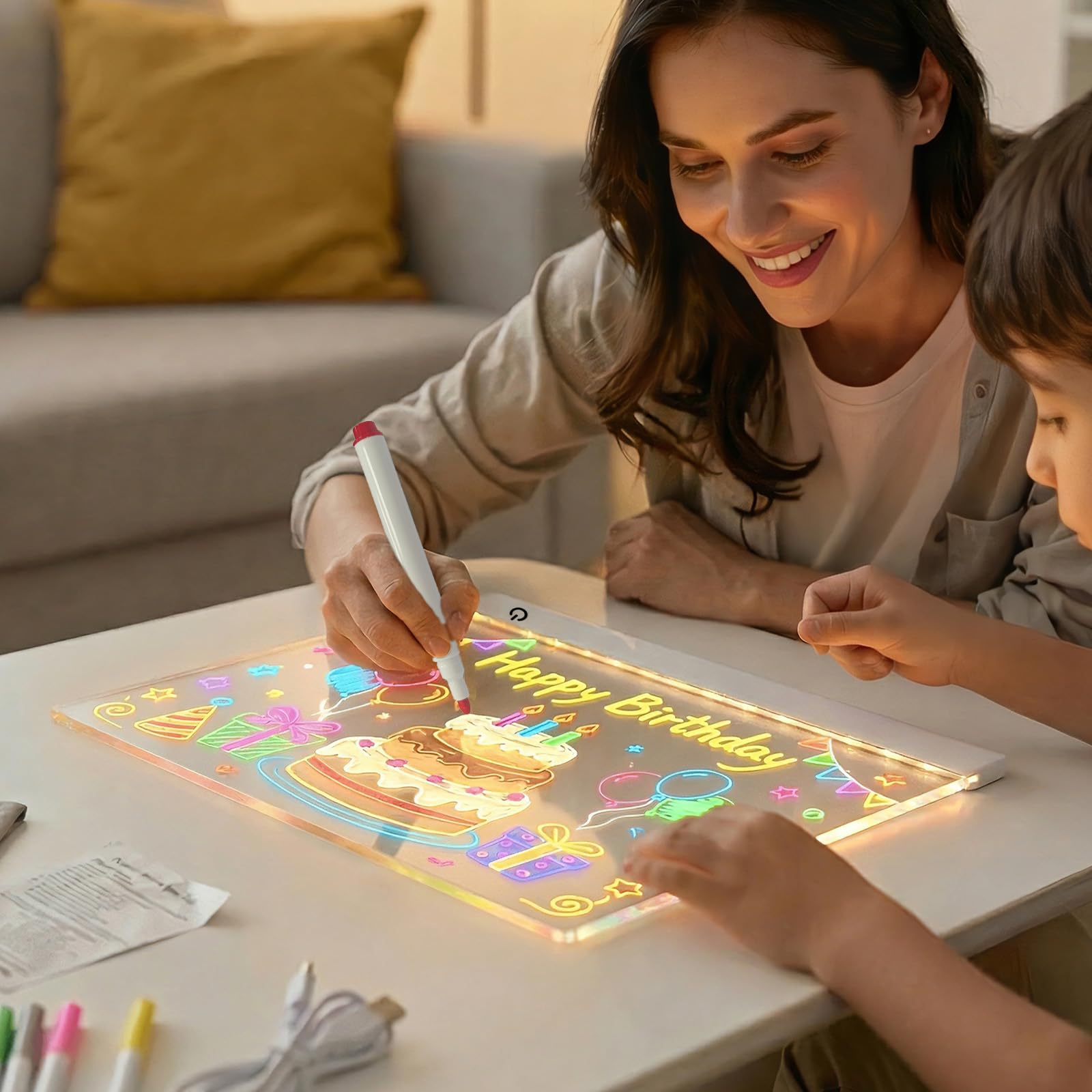 Tablero acrílico luminoso LED mensaje 12 colores bolígrafo regalo niños adolescentes