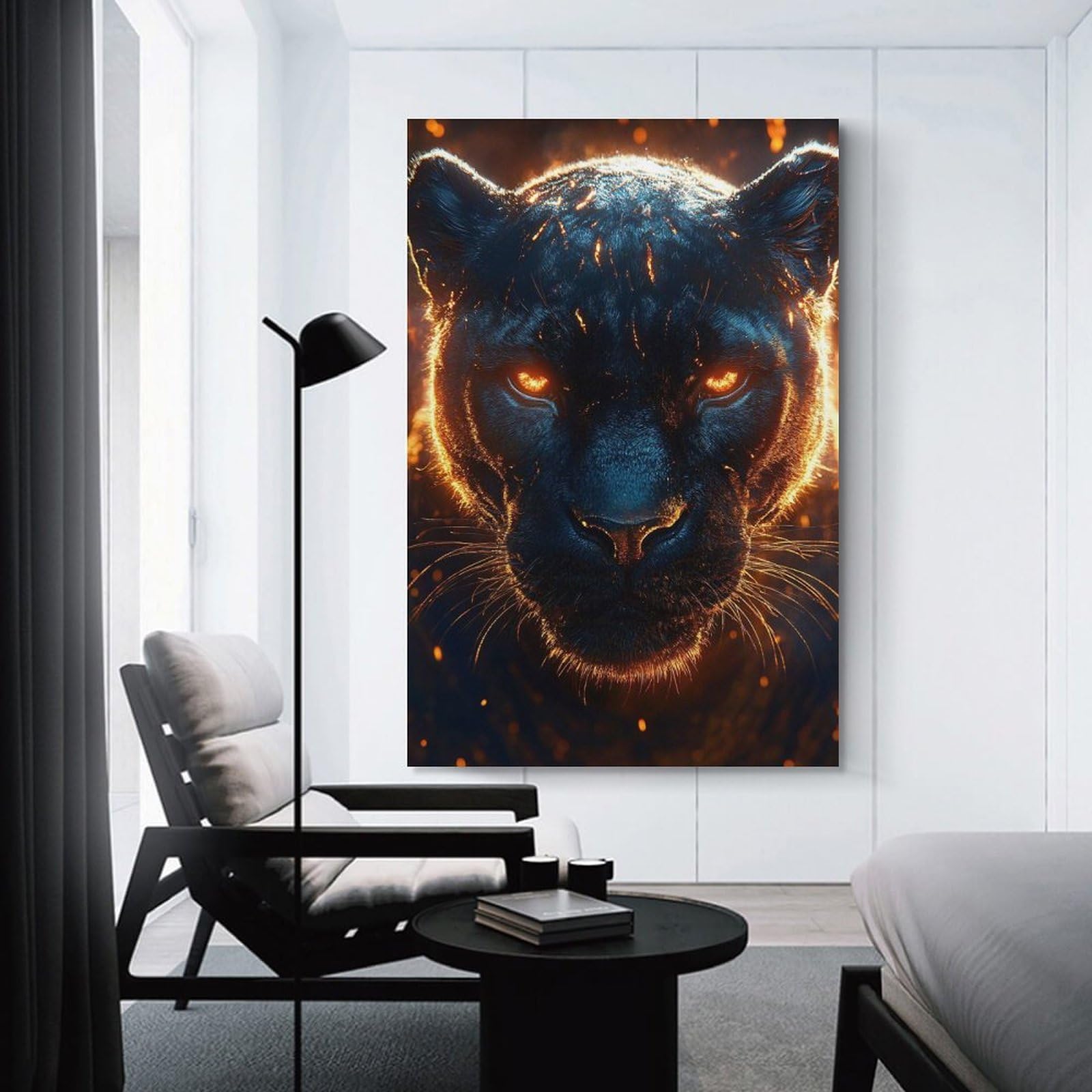 Junmoney Unframe-Style-21 Fiery Black Panther Portrait Room Decor Wall Art 24X36inch(60X90cm), For Entrance Walls, Hall Decor Or Foyers, A Neat Decor Update For Hallways