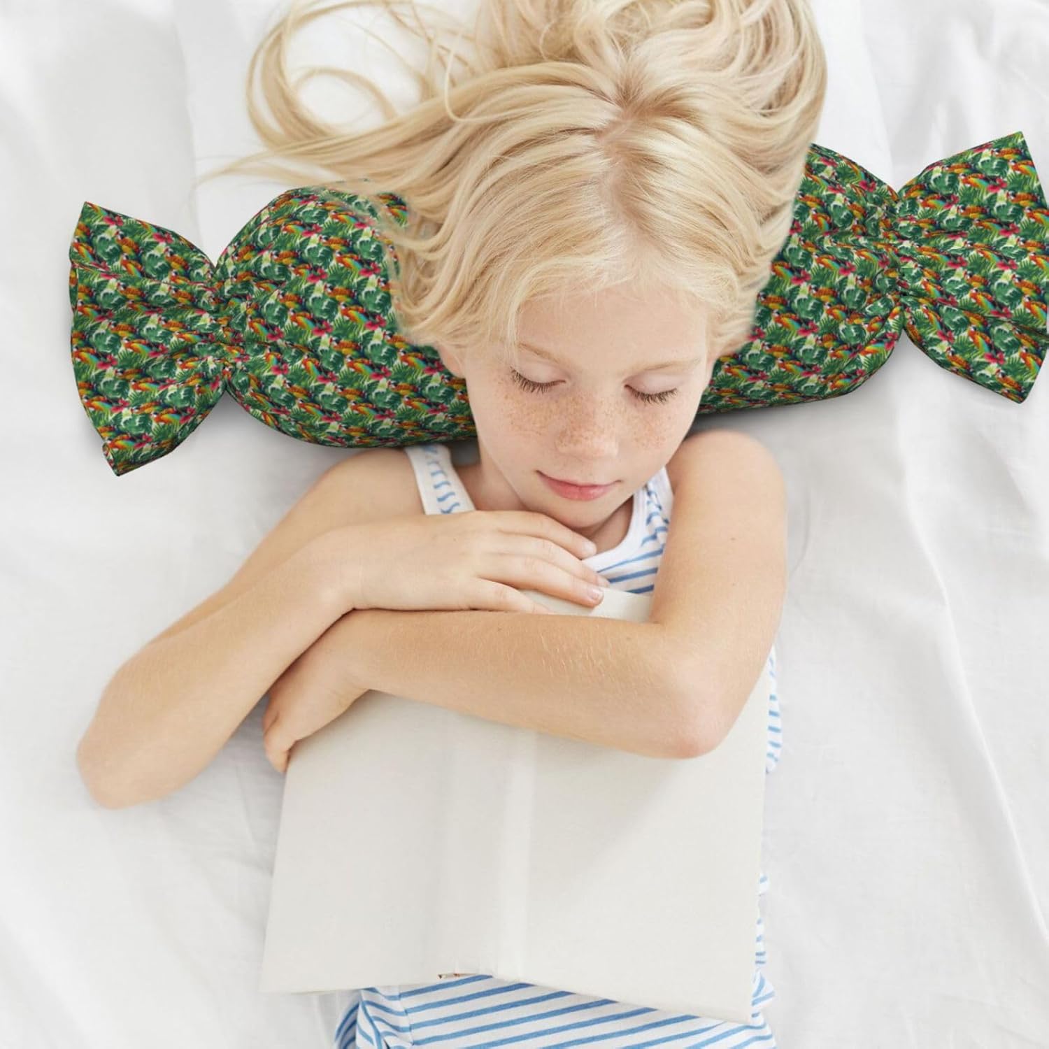 Tropical Flower Leaf Parrot Print Candy Cylindrical Eco-Friendly Pillow Soft Velvet Living Room Bedroom Travel Decor