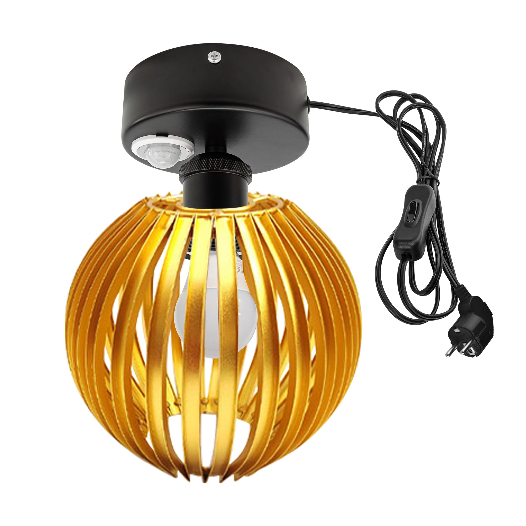 Plafoniera con sensore di movimento interno, lampada da soffitto in ferro industriale, sensore di movimento radar con cavo da 4,5 m e portalampada E27, per corridoio, bagno, scale, garage