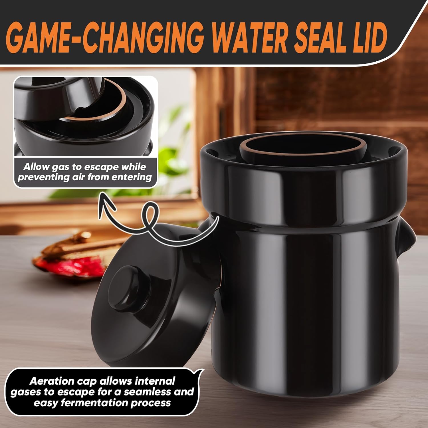 Fermentation Crock 5 Liter / 1.3 Gallon, Sauerkraut Crock with Lid, Weights & Pounder - Ceramic Fermenting Crock Kit for Pickling Cabbage Kimchi Pickle Vegetables- Sauerkraut Fermentation Crock. - Image 4