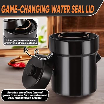 Fermentation Crock 5 Liter / 1.3 Gallon, Sauerkraut Crock with Lid, Weights & Pounder - Ceramic Fermenting Crock Kit for Pickling Cabbage Kimchi Pickle Vegetables- Sauerkraut Fermentation Crock.