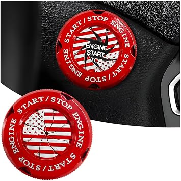 DXNQ Car Push Start Button Cover, American Flag Design, Zinc Alloy, Red, Touch, ON-NONE-ON