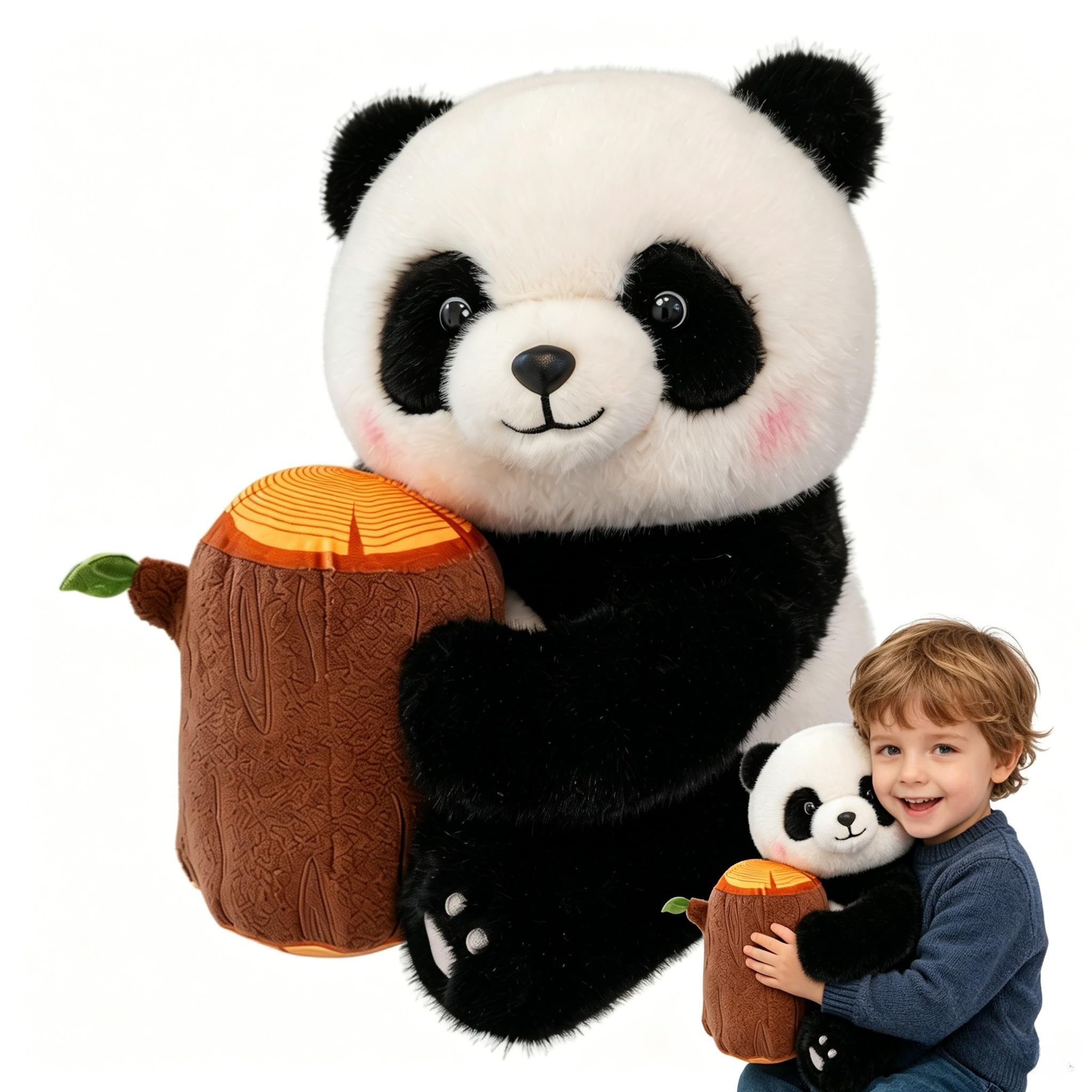 Panda Plush Toy Tree Stump Bamboo Stuffed Animal Soft Huggable Pillow Cute Forest Gift for Kids Baby Girlfriend 25cm 35cm (Brown, 25cm)