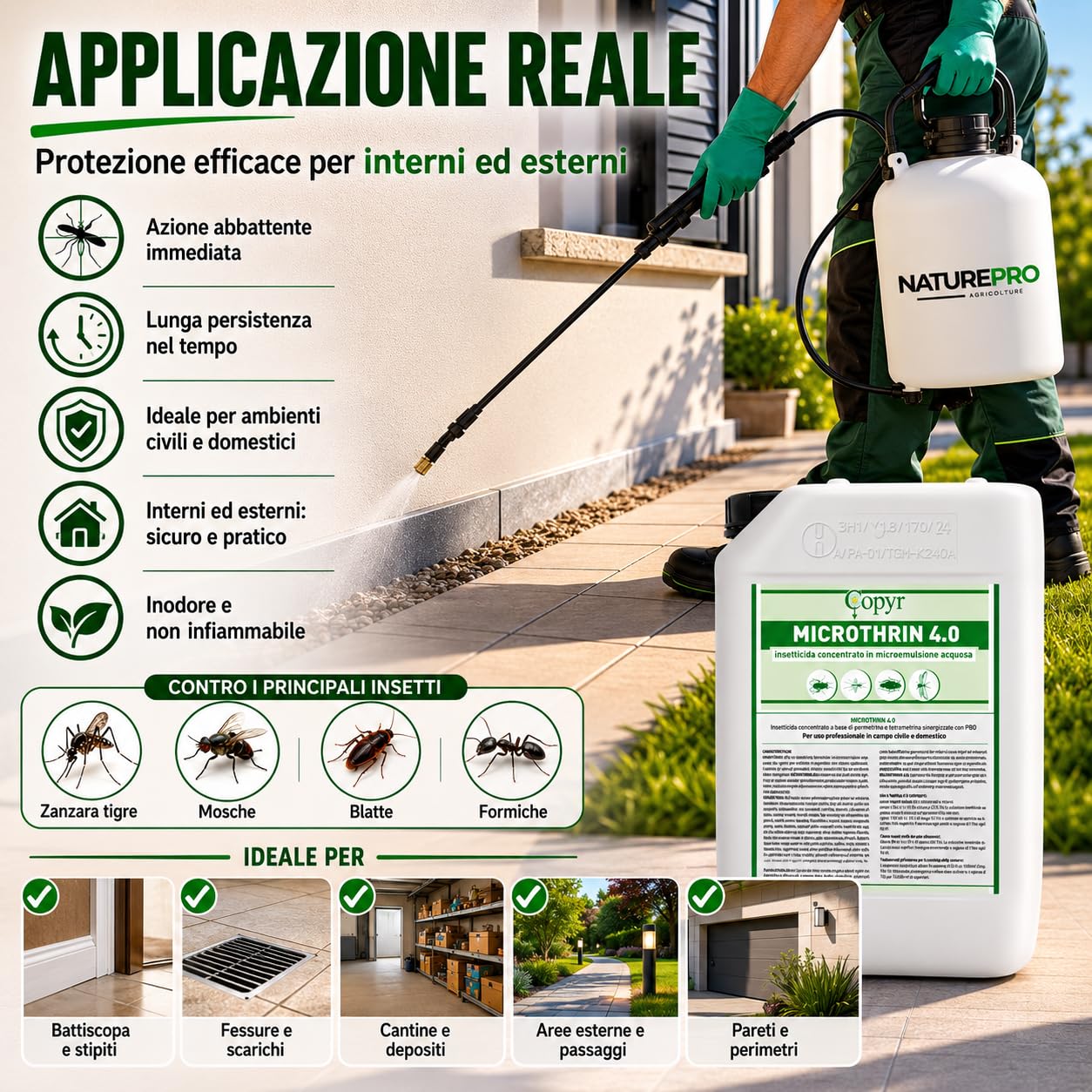 Microthrin 4.0 5 L Copyr – Insetticida Concentrato per Uso Civile e Domestico contro Zanzare, Mosche, Blatte e Formiche. Per interni ed esterni, idoneo per tutti i tipi di impianti e irroratori.