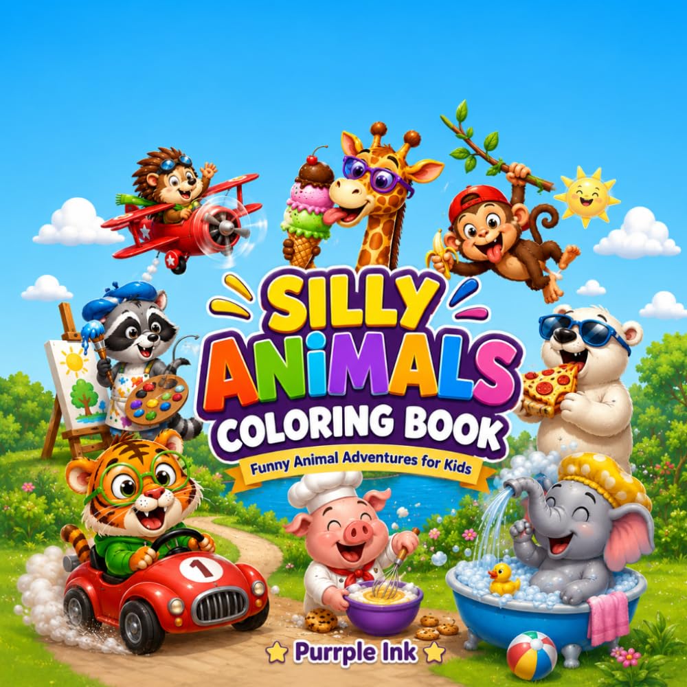Silly Animals Coloring Book: Funny Animal Adventures for Kids | Cute & Hilarious Coloring Pages with Silly Animals, Big Laughs, and Easy Designs for Boys & Girls