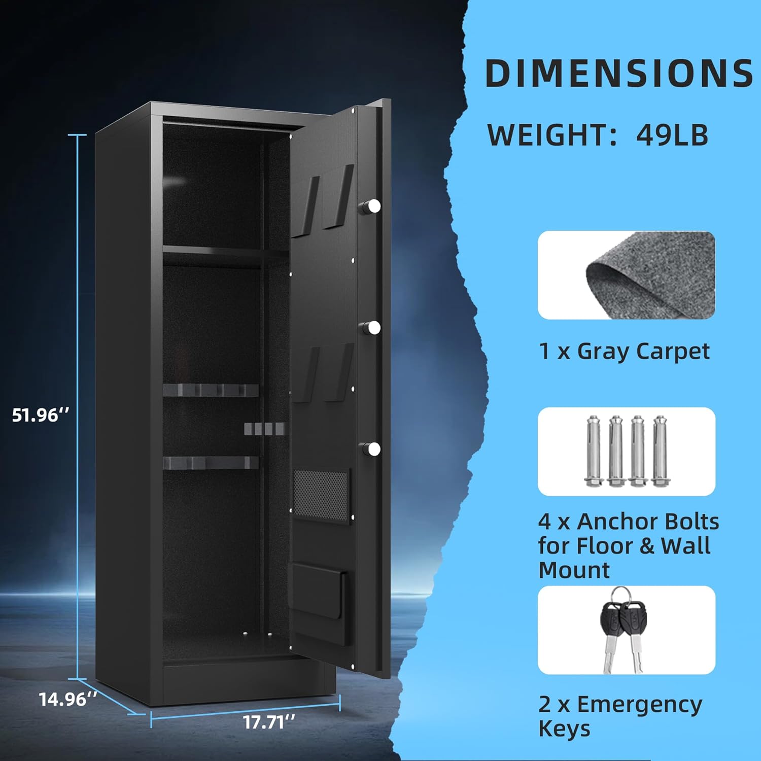 Gun Safes for Home Rifle and Pistols, Rifle Gun Safe, Gun Safe Quick Access, Gun Cabinet with Removable Shelf, LED Light, Pistol Pouches & Inner Cabinet (Digital 8-10 gun safe)