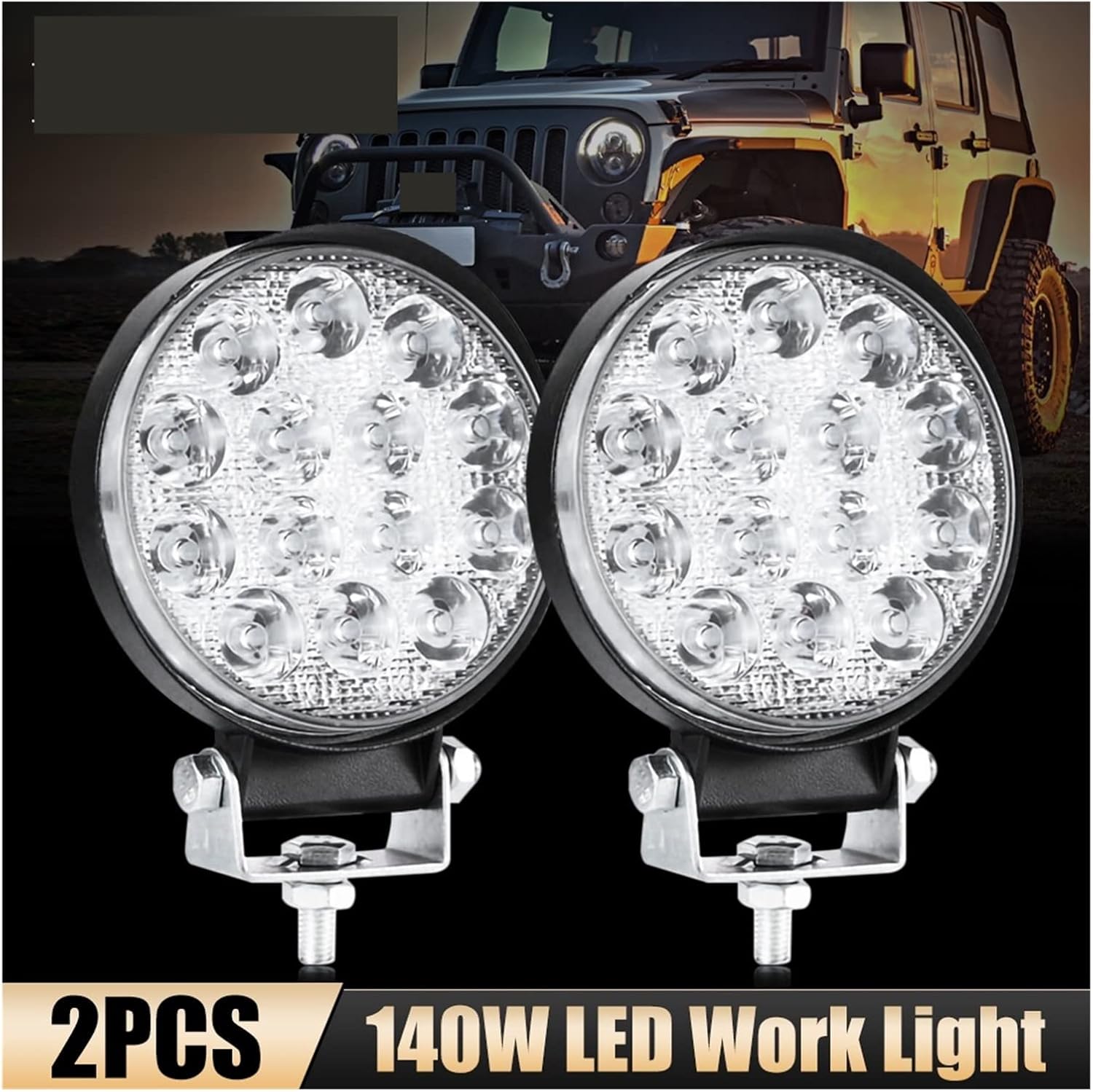 2PC Round 140W LED Work Light Spot Lamp Offroad Truck Tractor Boat 12 24V 9000LM 6000K Driving Lamp Car Accessories