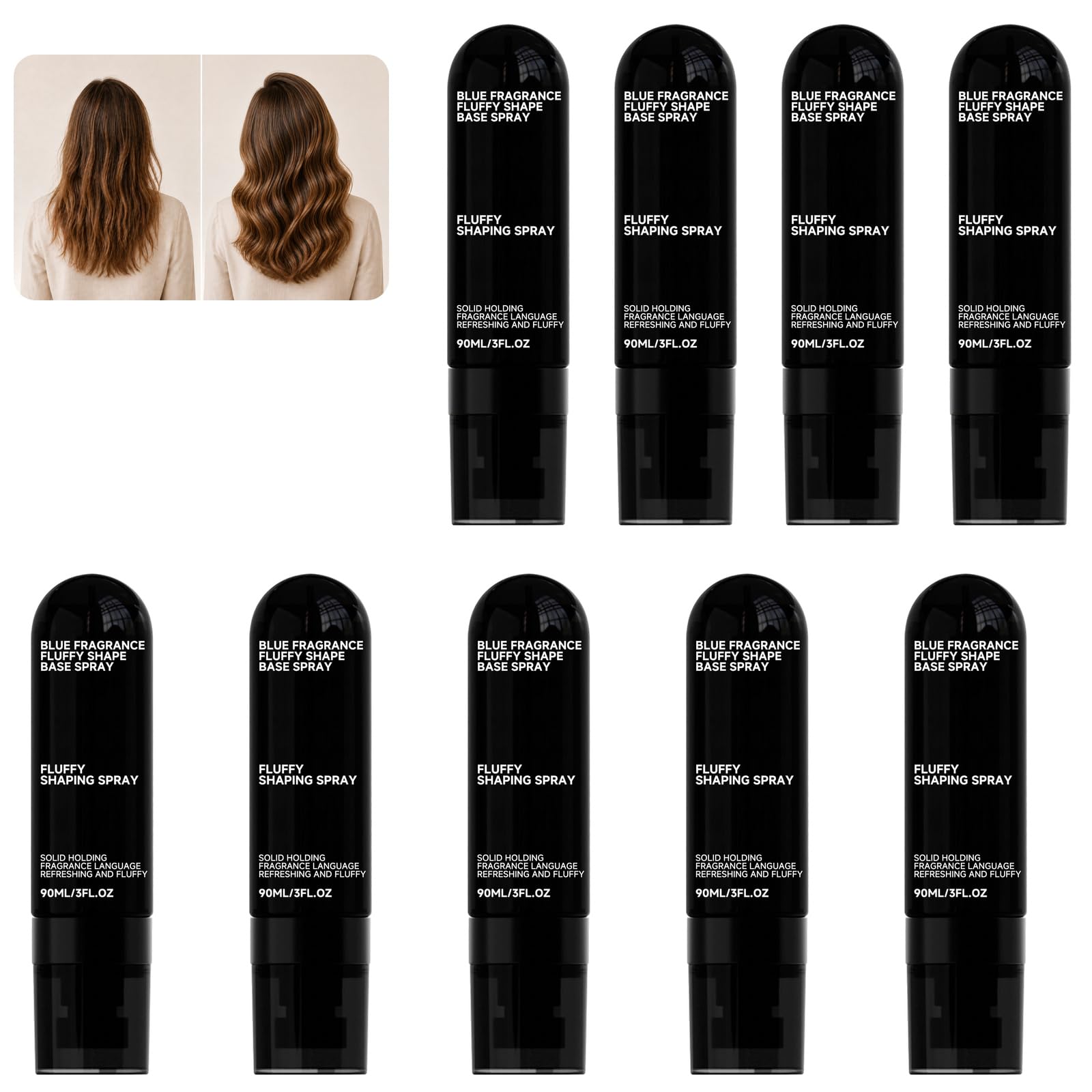 FLUFFY Shaping Spray - Spray volumizzante e fissante per capelli, profumo di pesca, tenuta solida, leggero e non appiccicoso, protezione dal calore a lunga durata, ideale per capelli fini (9PCS)
