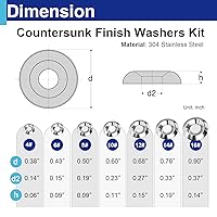 Vista 2 de Arandelas de acabado avellanado, arandelas de taza de acabado avellanadas de acero inoxidable, 7 tamaños, 280 piezas de plata