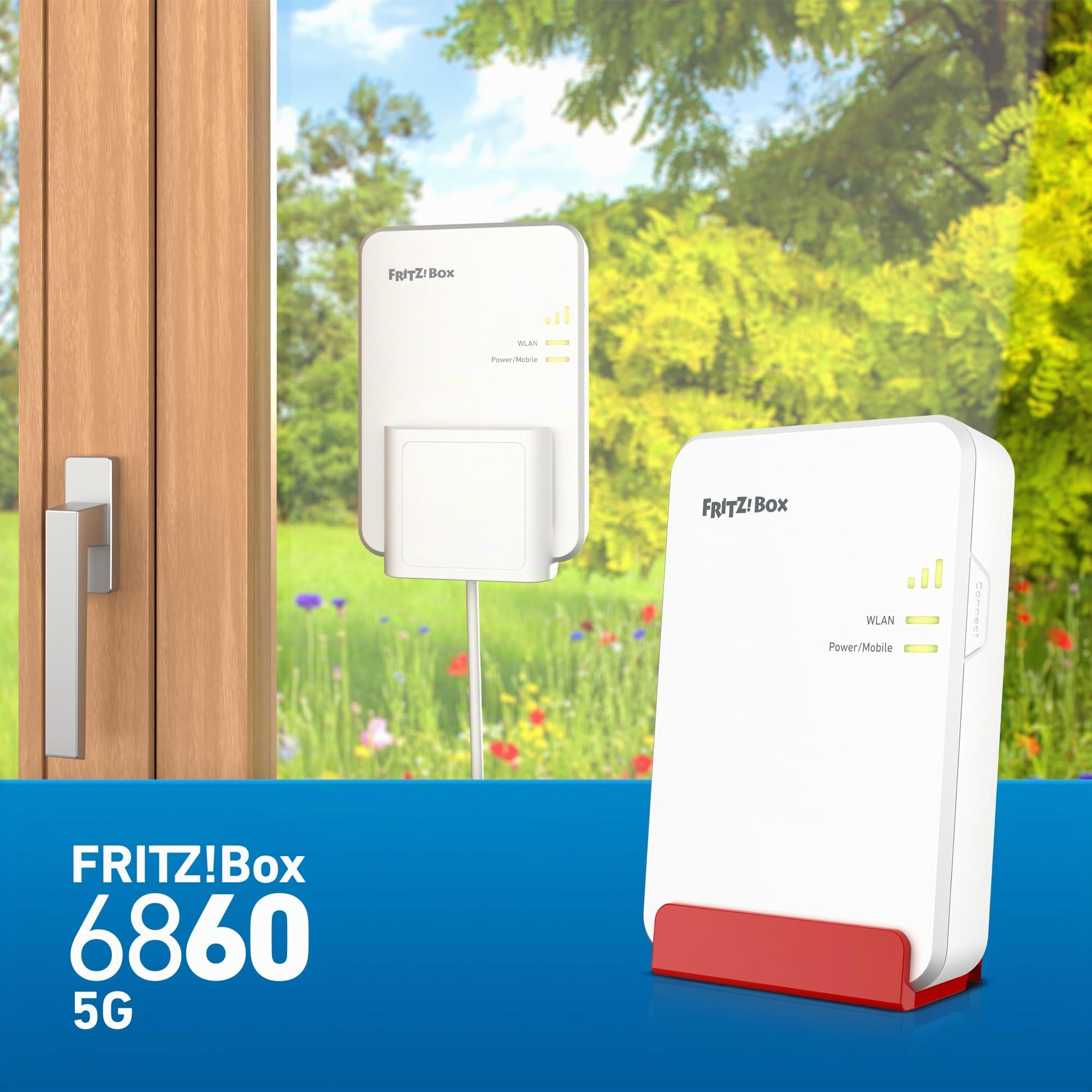 Fritz!Box 6860 5G | Routeur Mobile avec 1300 Mbit/s en 5G/LTE| Wi-FI 6 avec jusqu'à 3000 Mbit/s| Power Over Ethernet (PoE+)| Boîtier Anti-poussière et Anti-éclaboussures| Version Internationale | Routeur mobile 5G intérieur/extérieur, anti-poussière et ea