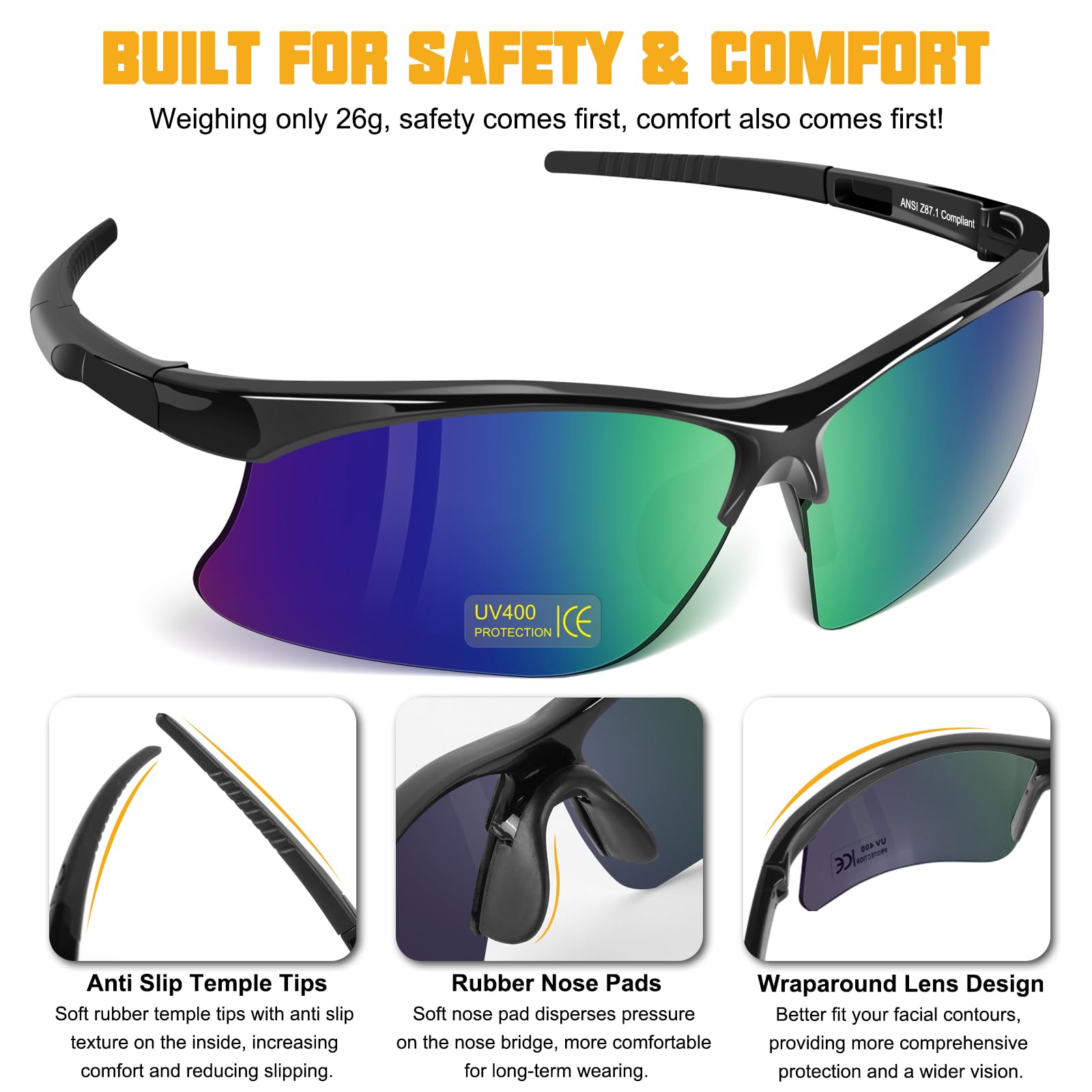 OXG Anteojos de seguridad tintados para hombres y mujeres, ANSI Z87.1, unisex, resistentes a los impactos, gafas protectoras
