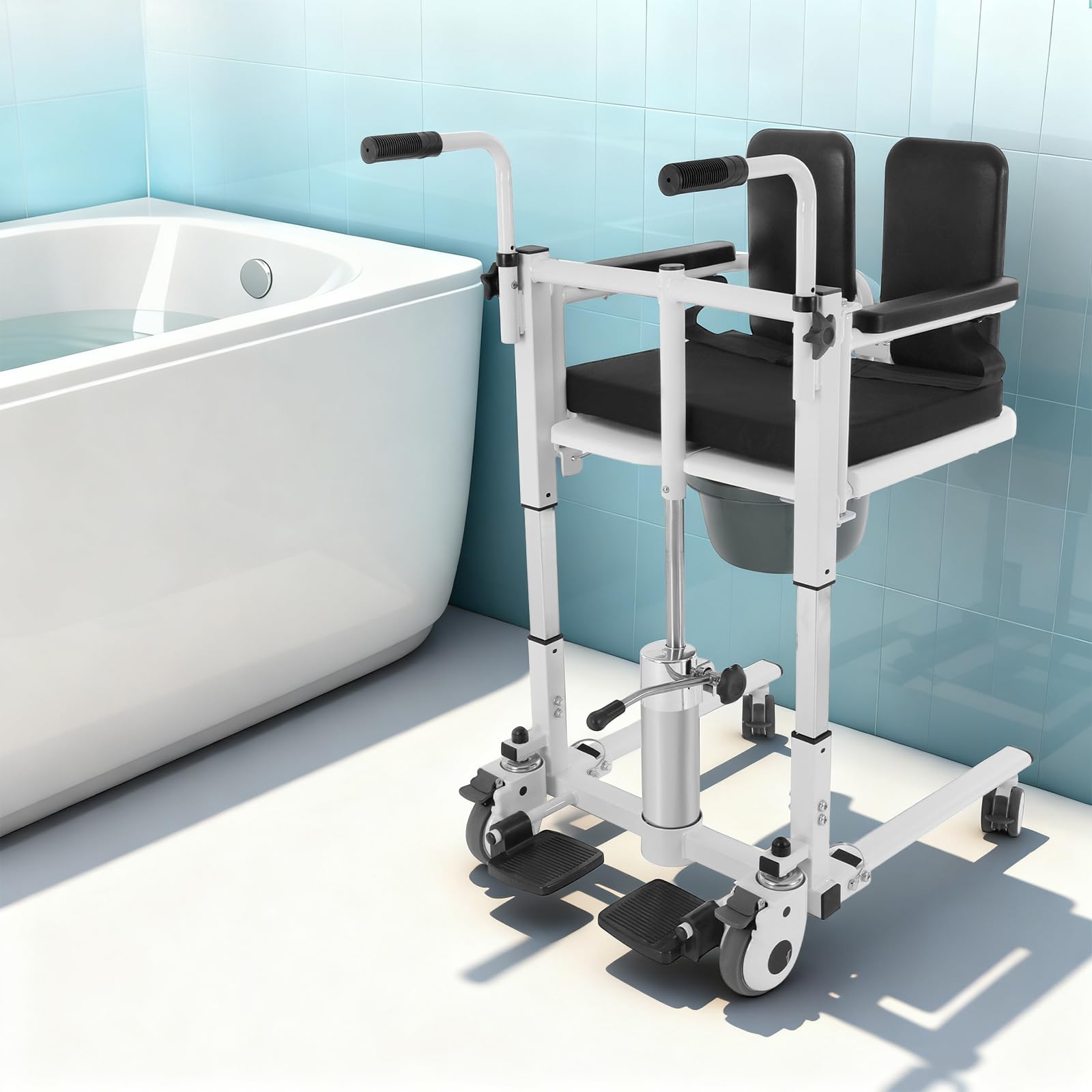 Hydrauliczny podnośnik pacjenta z oparciem 180°, krzesło transferowe 150 kg