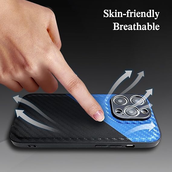 Thin Case for iPhone 16,Carbon Fibre Pattern Mobile Phone Case with Metal Lens Protection,Scratch-Resistant Mobile Phone Case,Black,16