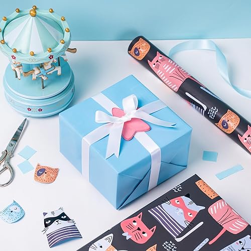 Miniatura 5 de WRAPAHOLIC Papel de regalo reversible, mini rollo, 17 pulgadas x 33 pies, adorable diseño de gato para cumpleaños, vacaciones, fiestas, baby shower