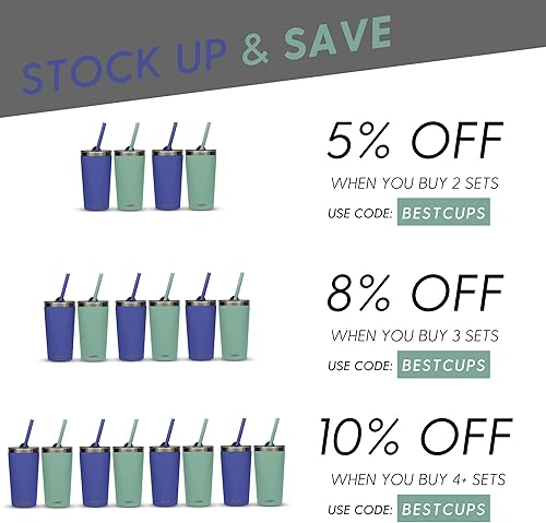 Miniatura 9 de CUPKIN Vaso aislado de acero inoxidable con tapa y popote, botella de agua de 20 onzas y popote, tazas de acero inoxidable, taza de café de viaje