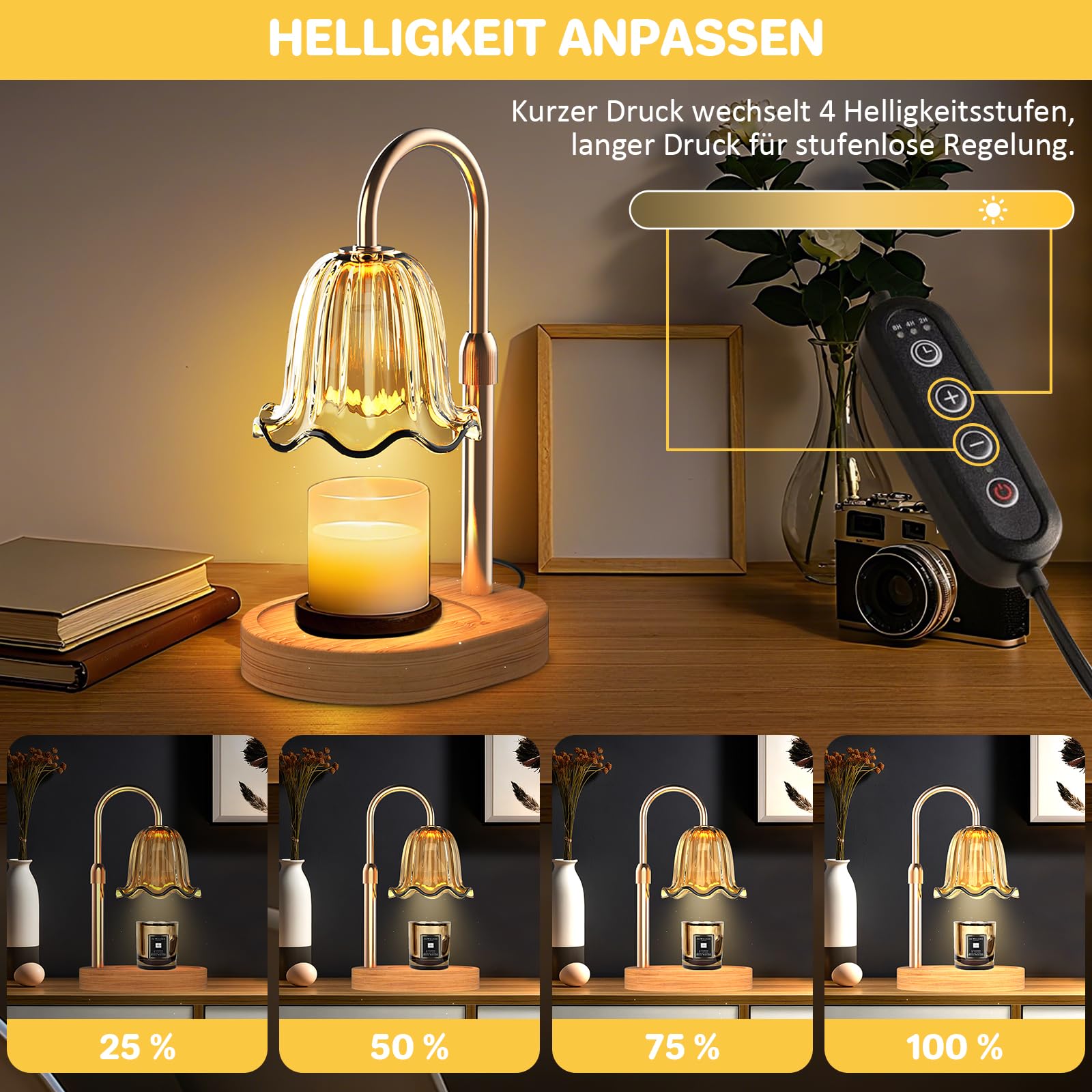 Philorn Lampada riscaldante per candele con dimmer, timer e 2 lampadine, lampada per candele a fiore regolabile in altezza, luce elettrica per candele in cera, regali di compleanno per mamme, regali