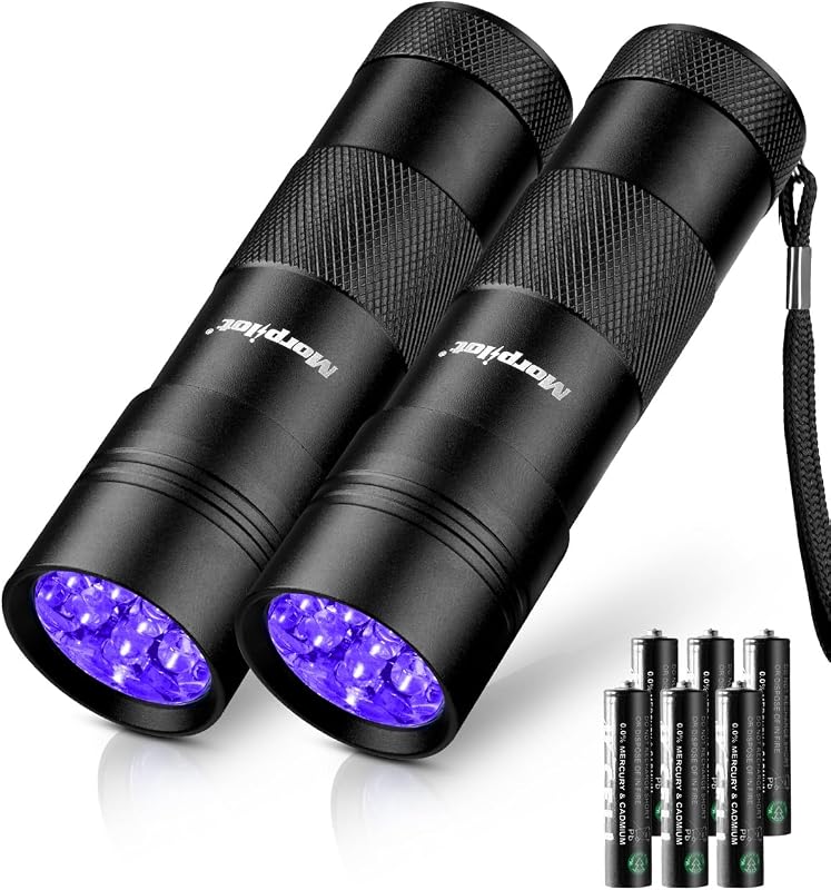 Morpilot UV Blacklight Flashlight, 12 LED 395nm Ultraviolet Mini Light | 2 PCS for Pet Urine, Stains, Bed Bugs, Resin Curing & Scorpions, Batteries Included