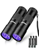Blacklight Flashlights uv Flashlight&comma;12 LED 395nm Ultraviolet Blacklight 2 PCS Black Light Flashlight Mini&comma; Torch Light Pet Urine Detector Light for Dog&sol;Cat&comma; Dry Stains&comma;Resin Curing&comma;Bed Bug