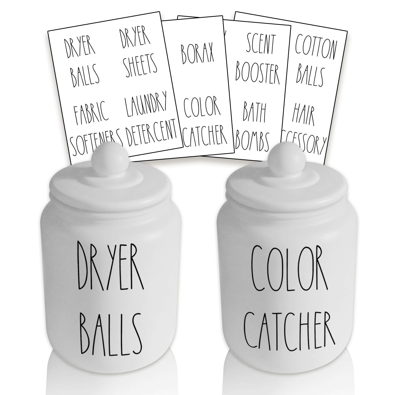 Laundry Room Organization Jars with Labels, Glass Containers for