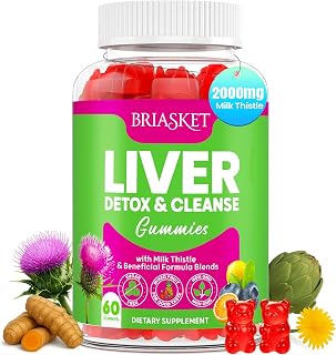 Liver Detox Cleanse & Repair Gummies, 2000 mg Milk Thistle Supplement with Glutathione, Dandelion Root, Turmeric & Artichoke, 23-in-1 Herbal Formula for Liver Health, Sugar-Free, Vegan, 60 Gummies