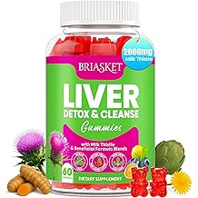 Liver Detox Cleanse &amp; Repair Gummies, 2000 mg Milk Thistle Supplement with Glutathione, Dandelion Root, Turmeric &amp; Artichoke, 23-in-1 Herbal Formula for Liver Health, Sugar-Free, Vegan, 60 Gummies