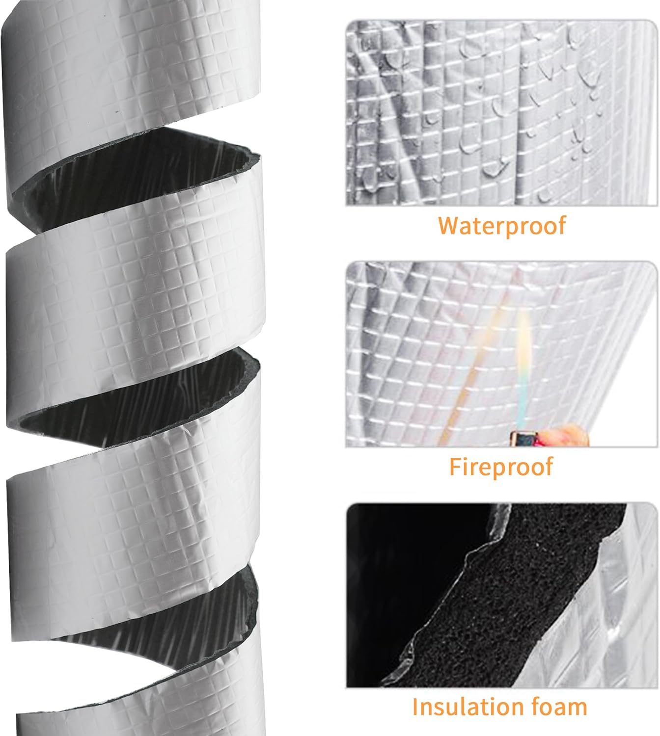 DOBTIM Foam Foil Pipe Insulation Wrap 3 in x 32 ft,Reflective Foil Insulation Tape Self Adhesive with High Resilience for Pipe Insulation Wrap