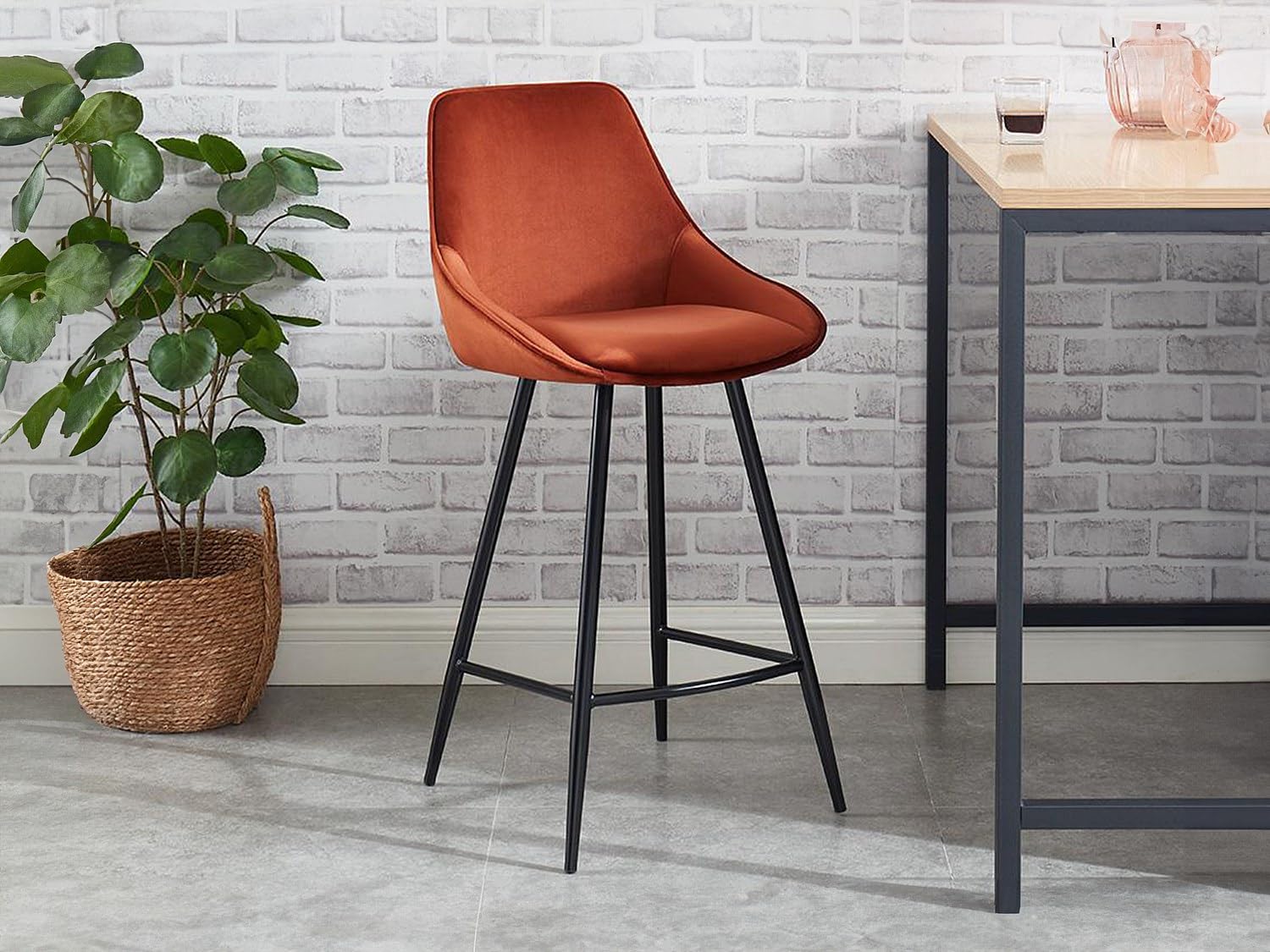 Vente-unique - Lot de 2 tabourets de Bar - Velours - Terracotta - MASURIE